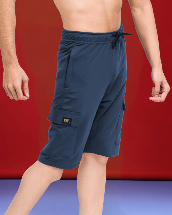 Navy Blue Wide Leg Cargo Shorts - Image 2
