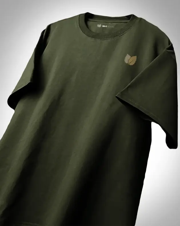 Oversized plain Olive T-shirt laid flat against a white background